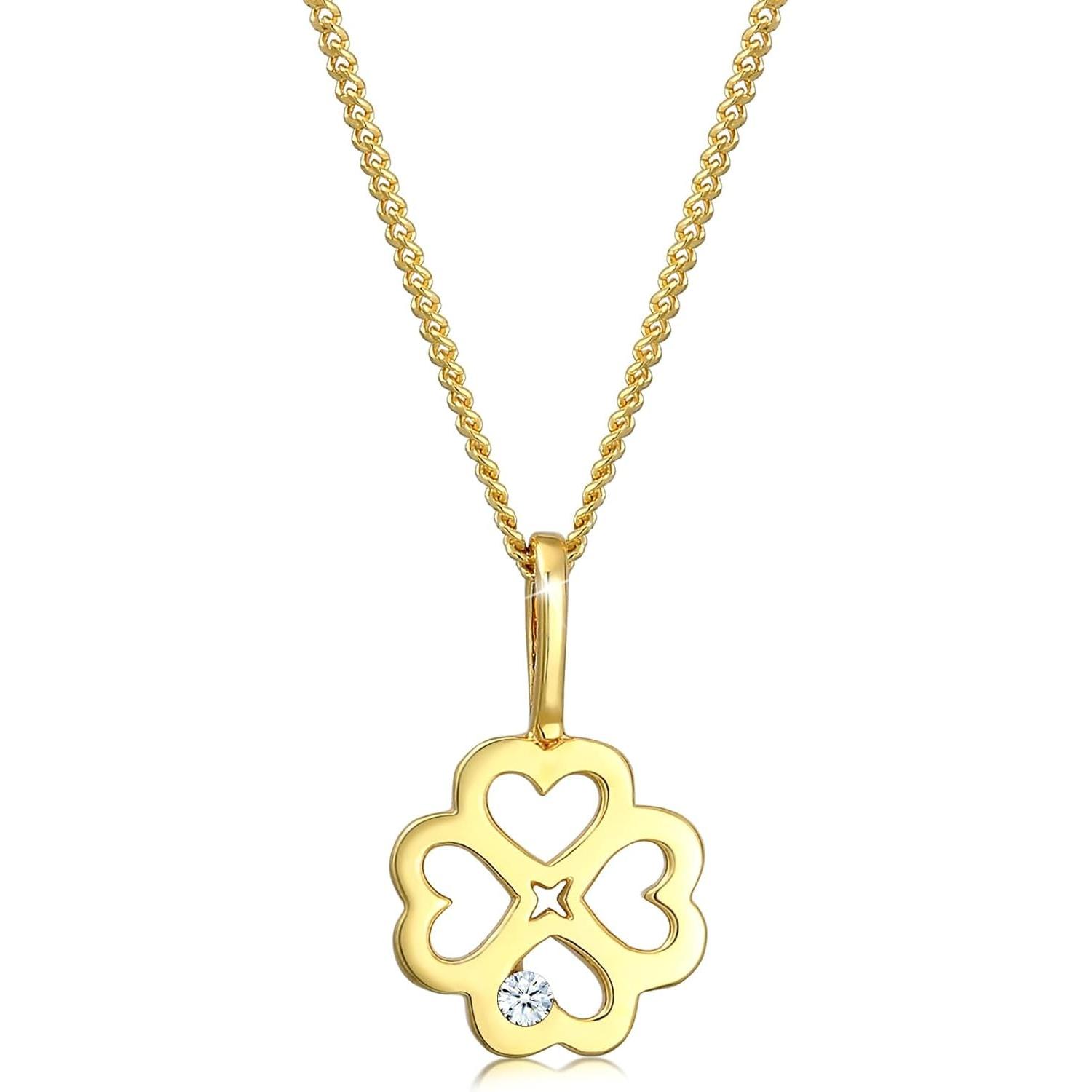 Elli, Collana, Kleeblatt-AnhäNger Halskette, (585 Oro Giallo, 45 Cm)