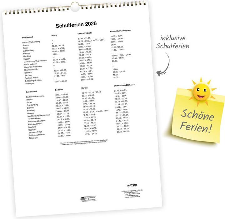 Immagine prodotto Trtsch Grobildkalender Bauernkalender 2026 mit Wetterprognosen Bauernregeln und Ferienterminen (30 x 42 cm)