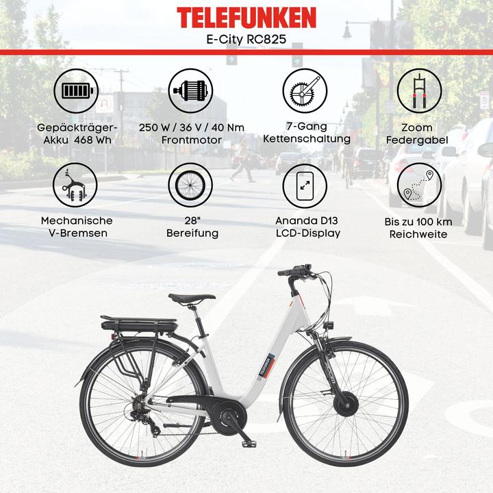 Actual product image Telefunken City E-Bike Damen RC825 28 Zoll Frontmotor 7-Gang Kettenschaltung