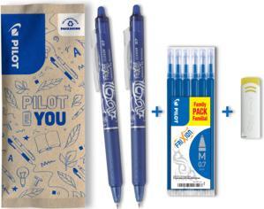 Pilot FlowPack Frixon Clicker x2 blau, Refills x6 blau + Radiergummi (Blau, 2x)
