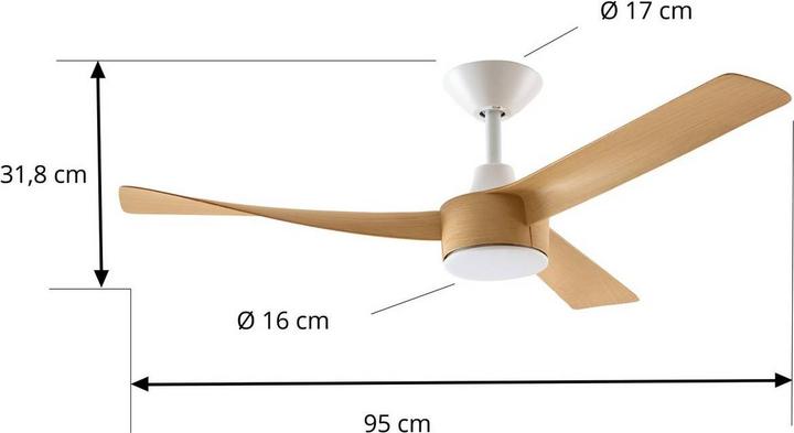 Produktbild Lucande LED-Deckenventilator Airona, weiss/holz DC leise dim. (46 dB)