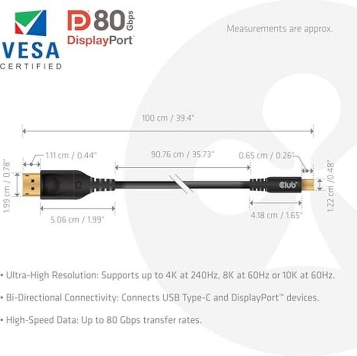 Productafbeelding Club 3D Club3D Kabel USB 4 Typ C 1m Verlängerung 40Gbps St/Bu (1 m, 240 W)