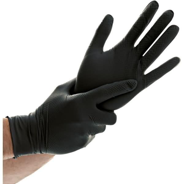 Actual product image Hygostar Nitrile glove ""POWER GRIP"", XL, black powder-free, length: 240 mm, ambidextrous, inside (XL)