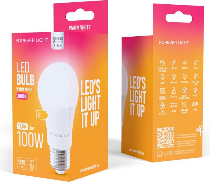 Actual product image Forever Light LED Bulb E27 A60 12.8W 1520lm 3000K class E (E27, 1520 lm)
