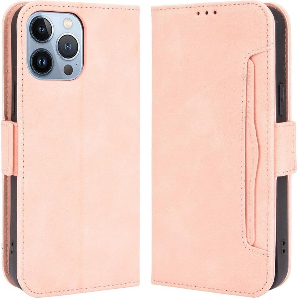Cover-Discount iPhone 14 Pro Max - Etui mit vielen Kartenfächer rosa (Apple iPhone 14 Pro Max), Smartphone Hülle, Rosa