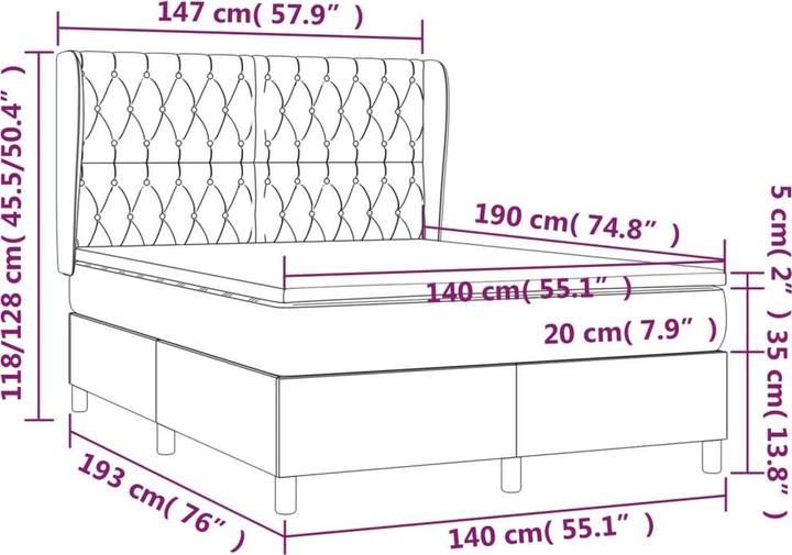 Produktbild vidaXL Boxspringbett (140 x 190 cm)
