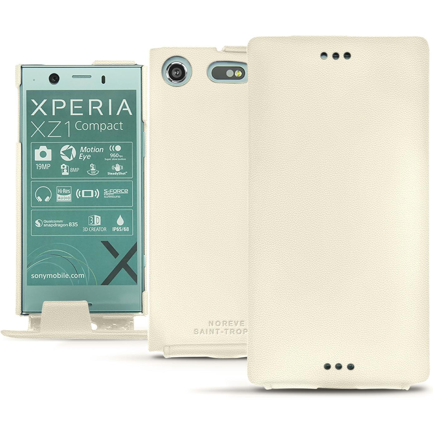 Noreve Lederschutzhülle vertikal (Sony Xperia XZ1 Compact), Smartphone Hülle, Weiss