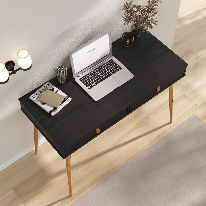 Image du produit IDIMEX Bureau WANDA avec 2 tiroirs en bois massif - noir/chêne