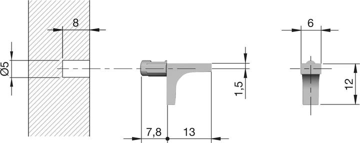 Actual product image Italiana Ferramenta Plug-in shelf support K-LINE 1 spigot 5 mm, nickel-plated zamak