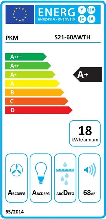 Energy Label PKM S21-60AWTH Cooker bonnet white Range bonnet 60cm Inclined bonnet (Wall hood)