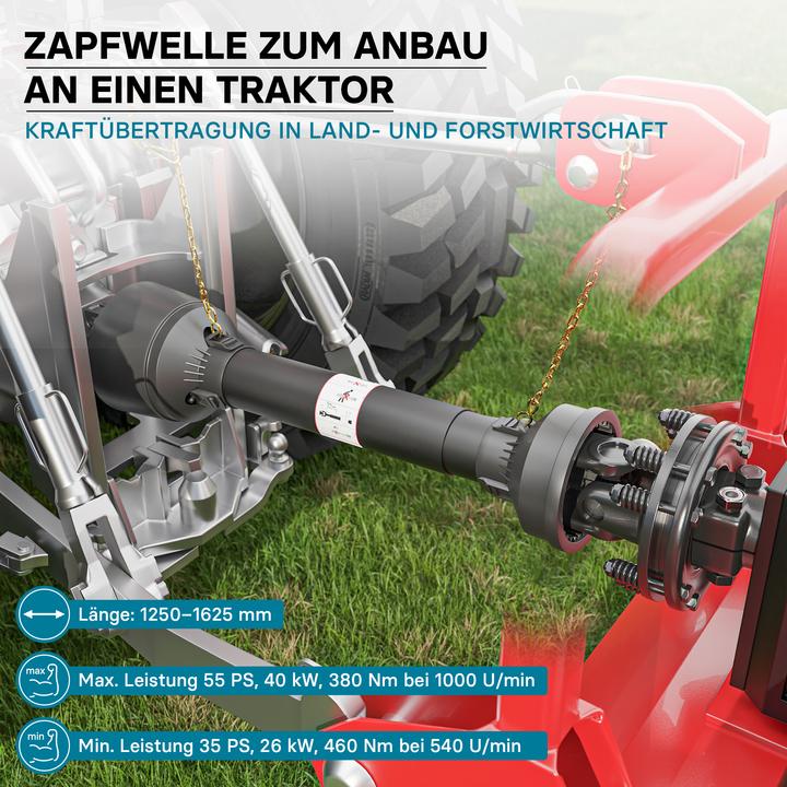 Produktbild Wiltec Zapfwelle T4 Gelenkwelle 1250-1625mm 460Nm 540U/min PTO-Shaft 40kW 1 3/8" 6 Zähne (Gartenmaschinen Ersatzteile)