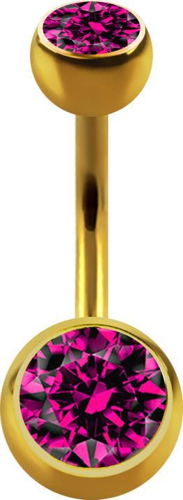 Actual product image Star Piercing Banana gold plated with two balls crystal fuchsia (without brass, Surgical steel 316L)