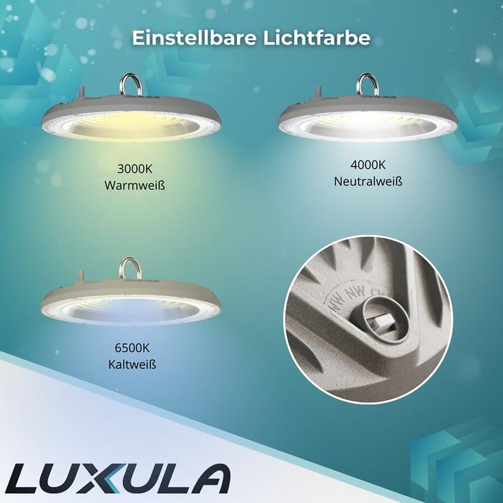 Produktbild Luxula LED-Hallenleuchte LX500135, HighBay, UFO, 100W, 10000lm, CCT, IP65 (10000 lm)