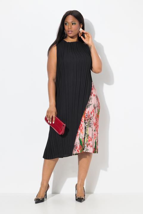 Image du produit Ulla Popken Robe midi plissée, sans manches, effet de superposition et décolleté rond (54)