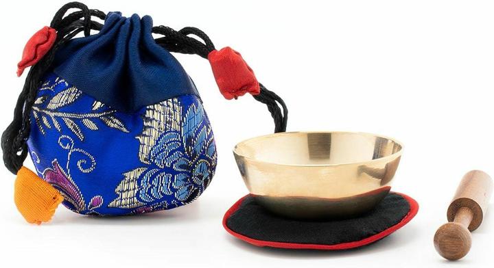Klangschalen-Center Ciotola per cantare mini (50 g) con base, batacchio e sacchetto (blu)