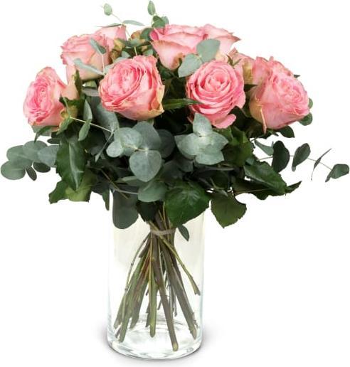 Fleurop 12 roses de couleur rose avec verdure (Fleurs coupées)