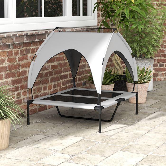 Produktbild Swisshandel24 Erhöhtes Hundebett mit Baldachin, Outdoor Hundeliege mit Dach, 91x76x89cm, hellgrau (Hund)