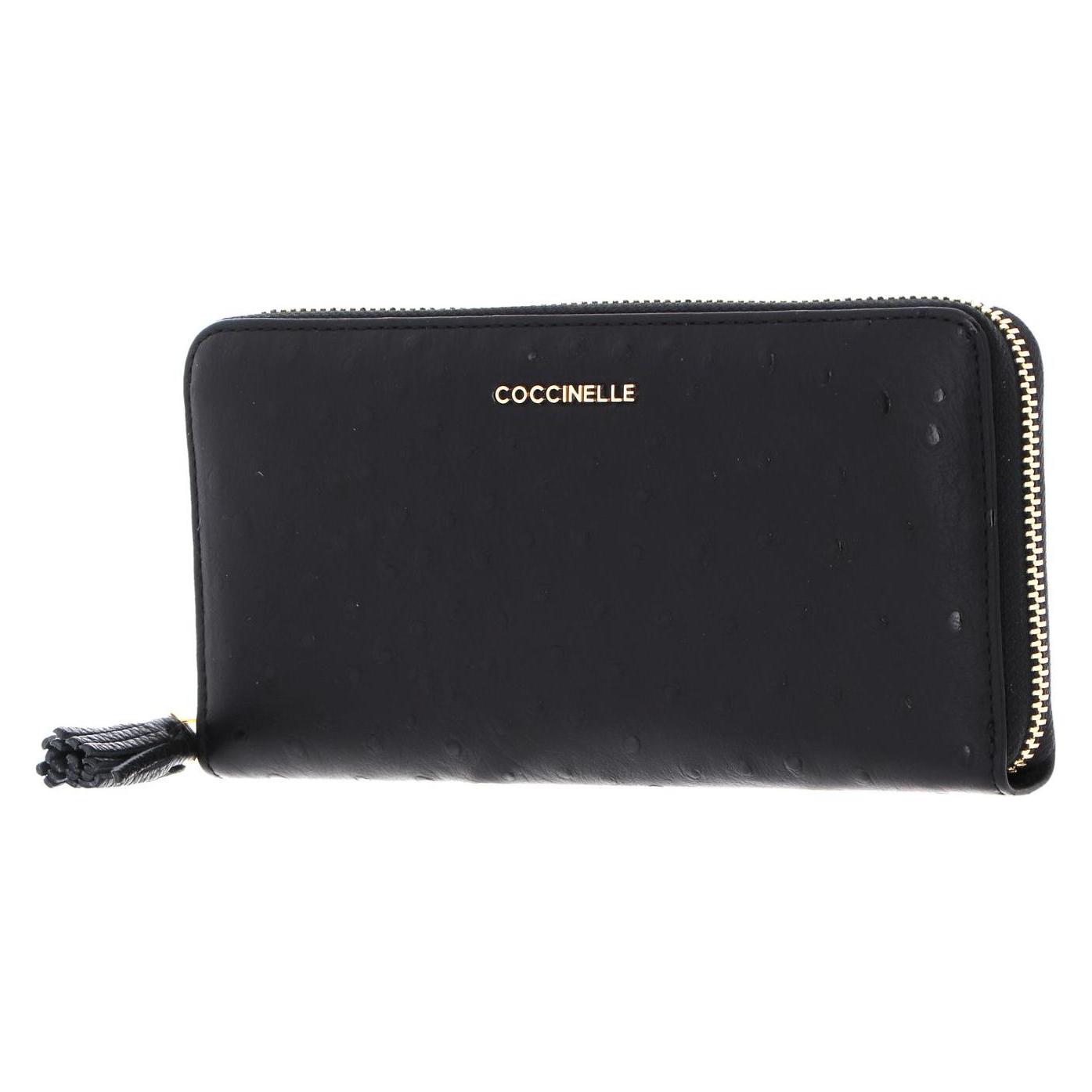 Coccinelle, Damen, Portemonnaie, Tassel Ostrich Zip Around Wallet, Schwarz