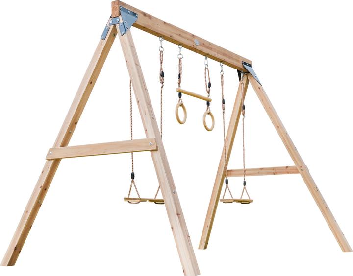 Axi Altalena doppia in legno Maya con trapezio Brown
