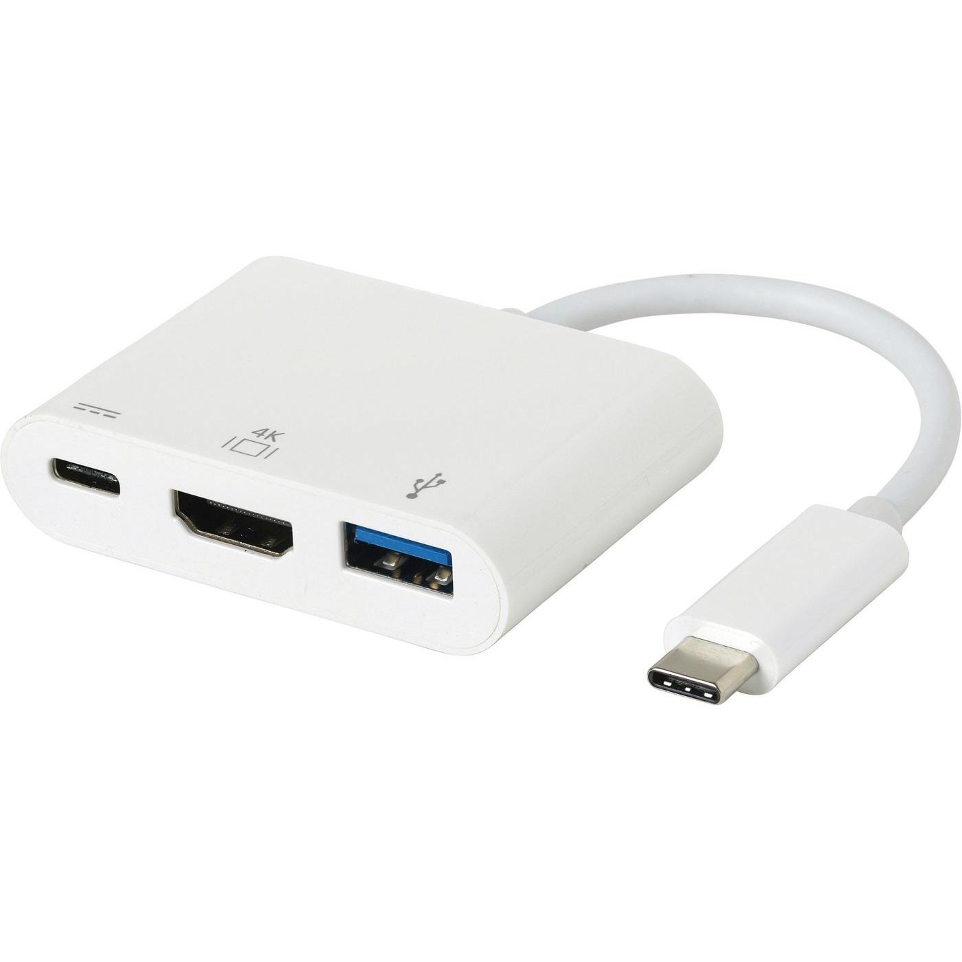 eSTUFF USB-C AV Multiport Adapter (USB-C, 3 Ports), Dockingstation + USB Hub, Weiss