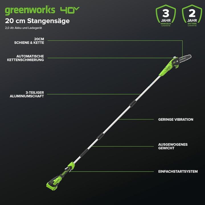 Actual product image Greenworks Battery-powered pole pruner G40PSFK2 (Battery chain saw)