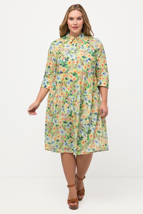 Image du produit Ulla Popken Robe chemisier, fleurs ligne en A, col chemise, manches 3/4 (50, 52)