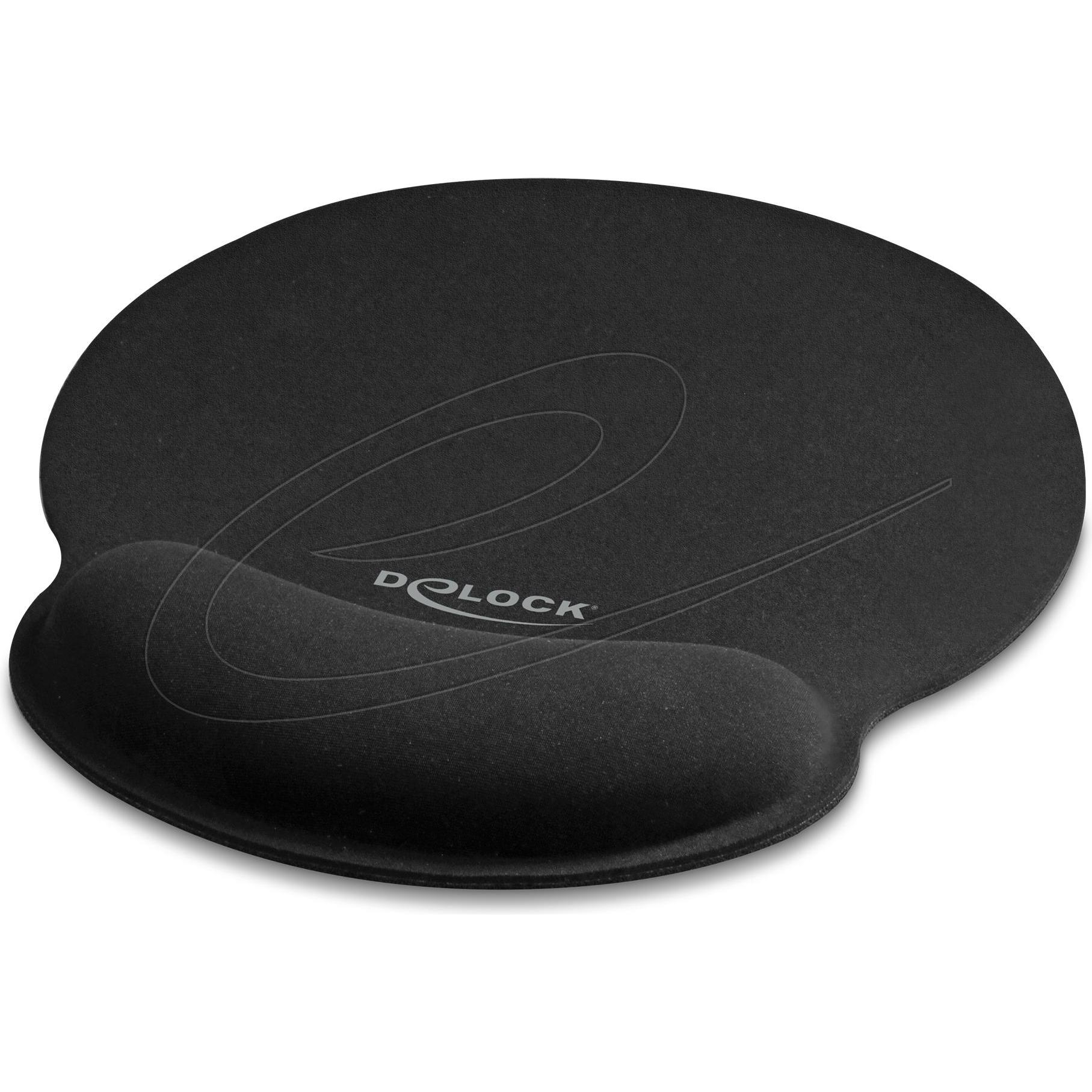 Delock Tappetino per mouse con poggiapolsi rotondo nero (S), Tappetino mouse, Nero