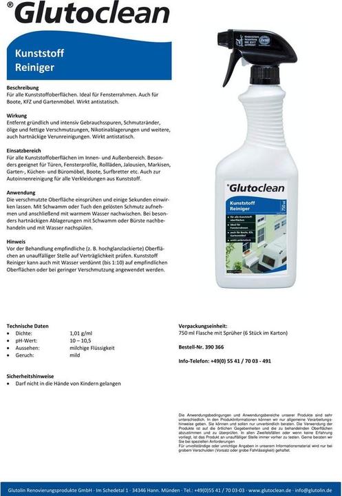 Actual product image Glutoclean Plastic cleaner 750 ml