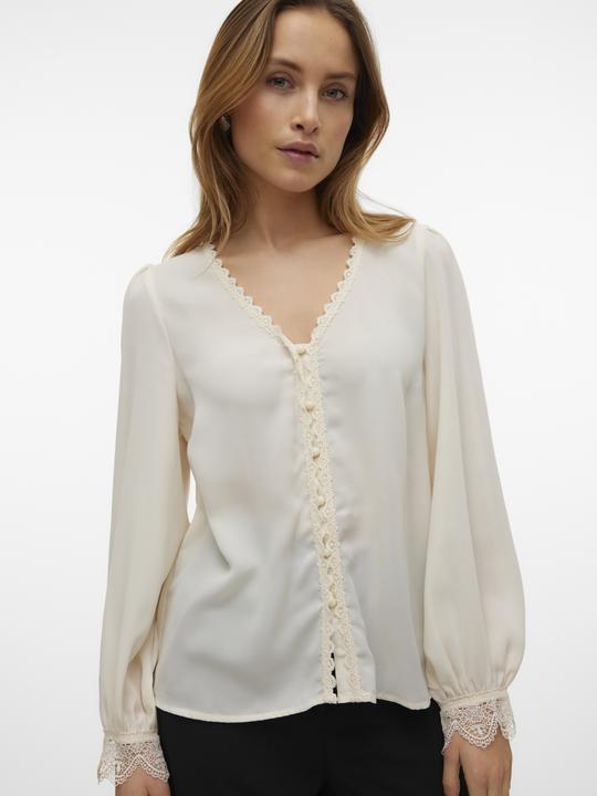 Produktbild Vero Moda Normal geschnitten V-Ausschnitt Ärmelbündchen mit Knopf Voluminöser Armschnitt Top Bluse (S)