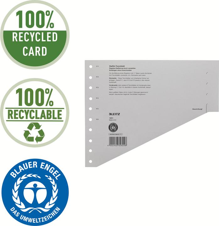 Actual product image Leitz Graduated dividers, DIN A4 extra wide, grey kraft cardboard 200 gsm, staggered arrangement