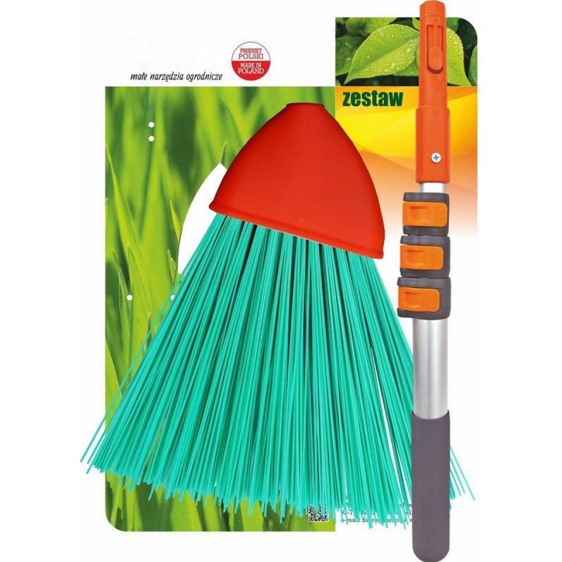 Victoria Zestaw Ogrodowy Miotła Premium Drążek Teleskopowy, Utensili pulizia, Arancia, Verde, Argento