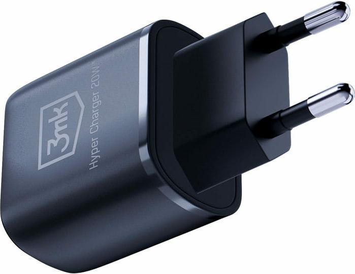 Actual product image 3MK HyperCharger 20W 1xUSB-C + 1xUSB-A ładowarka sieciowa PD/QC czarna/black (20 W, 2 ports)