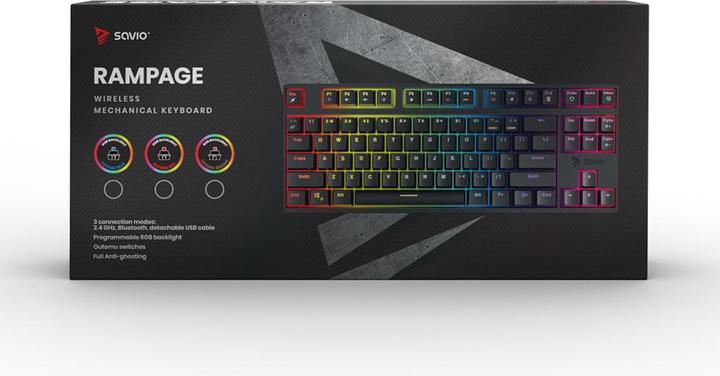 Actual product image Savio Rampage Outemu Ruda Mechanical Keyboard, anti-ghosting, RGB, black (US, Cable)