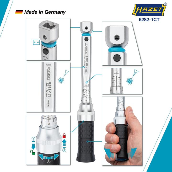 Image du produit HAZET Clé dynamométrique 6282-1CTCAL - Tolérance : 2% - Carré à insérer 9 x 12 mm (4 Nm, 40 Nm)