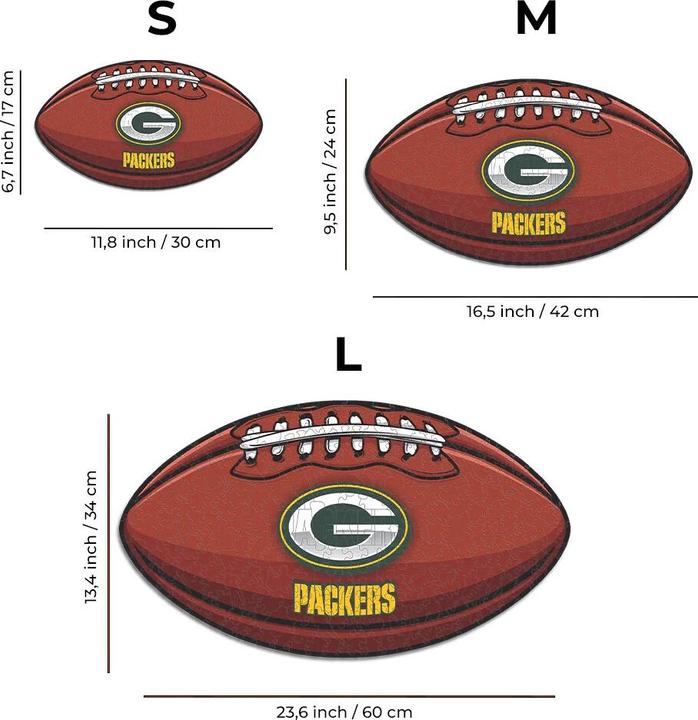 Actual product image Iconic NFL - Green Bay Packers– Football with Logo - Wooden Puzzle Size L (500 pieces) (500 pieces)