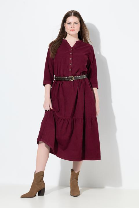 Image du produit Ulla Popken Robe maxi en velours côtelé à col montant, encolure en V et manches longues (50, 52)