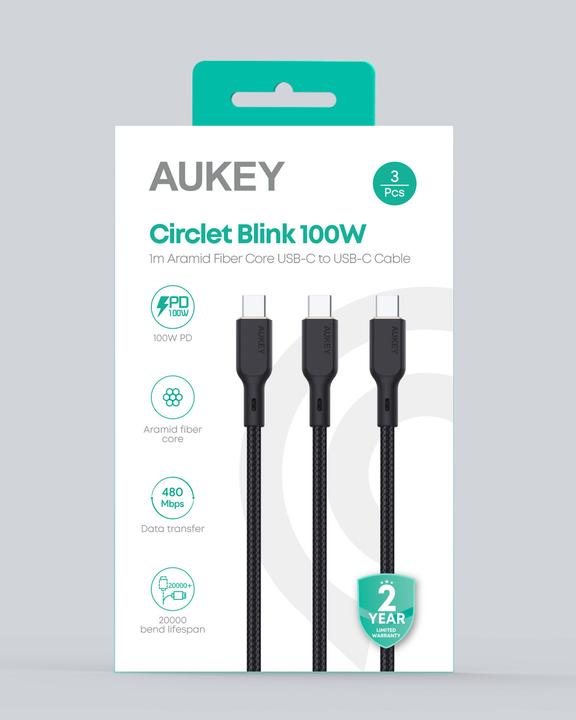 Image du produit Aukey USB C – USB C 3er Pack (1 m, USB 2.0, 100 W)