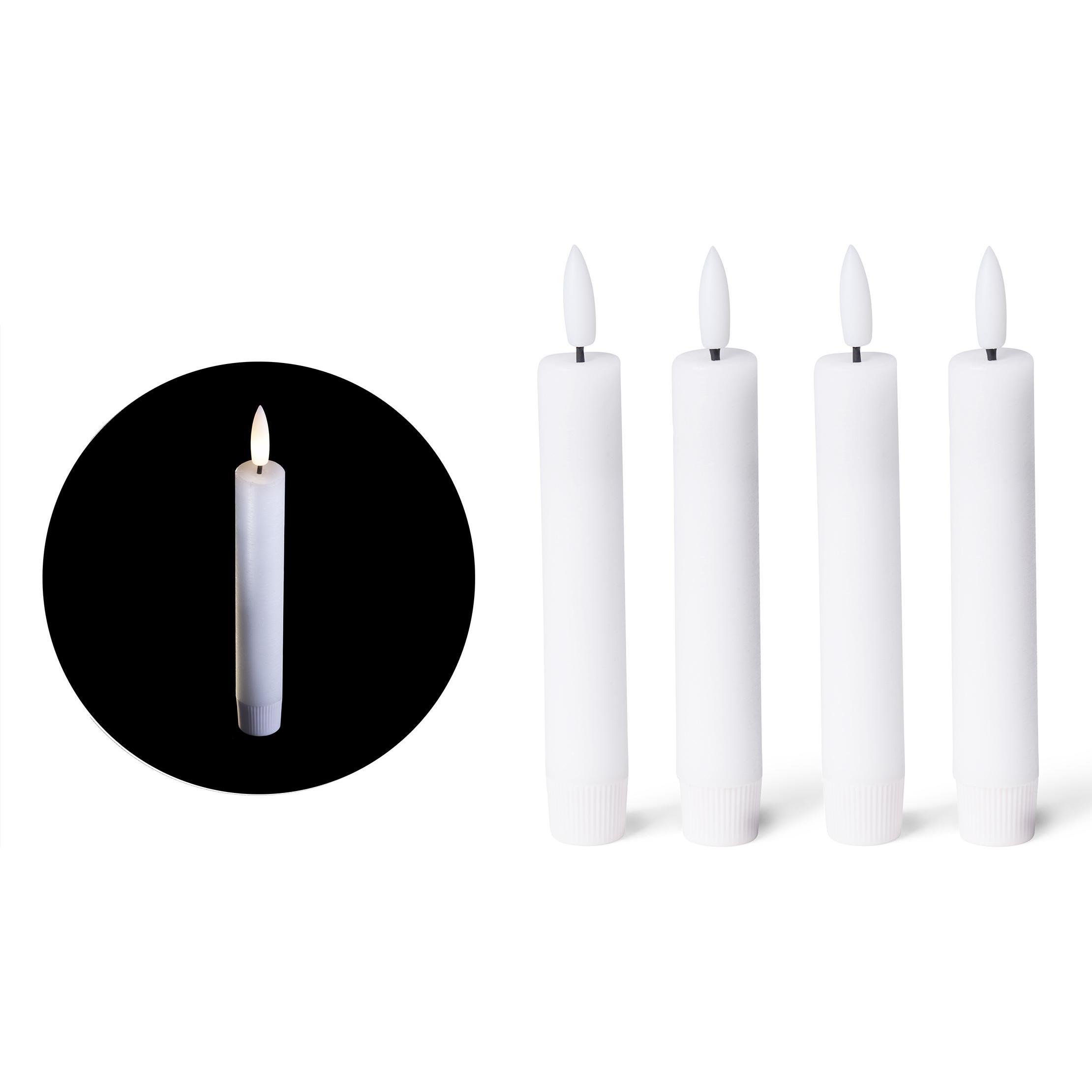 Novaliv, LED Kerzen, 4x Stabkerze LED Moving Flame Wax - Echtes Wachs Weiß - Indoor - 20cm Höhe für 2,2cm Durchmesser (4...