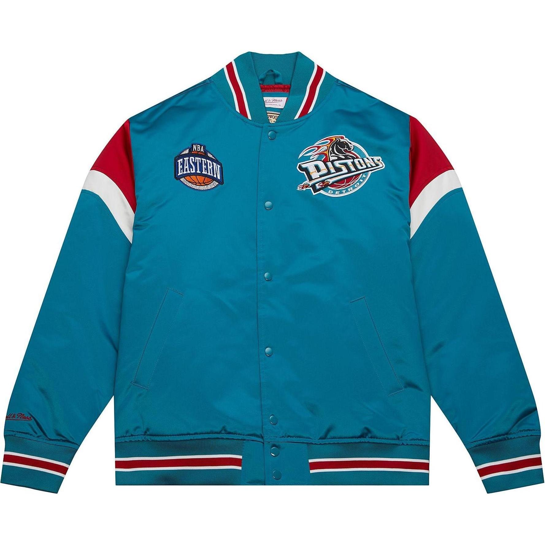 Mitchell & Ness, Herren, Jacke, M&N Heavyweight Satin Jacke NBA Detroit Pistons - L (L), Türkis, L