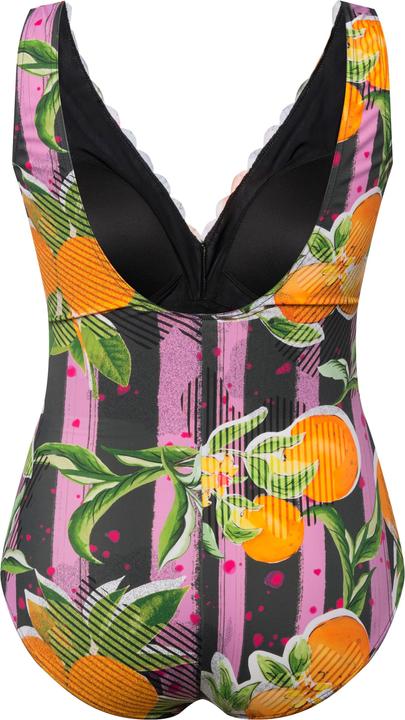 Image du produit Ulla Popken Maillot de bain avec bonnets souples, imprimé oranges et passepoils fluo (50)