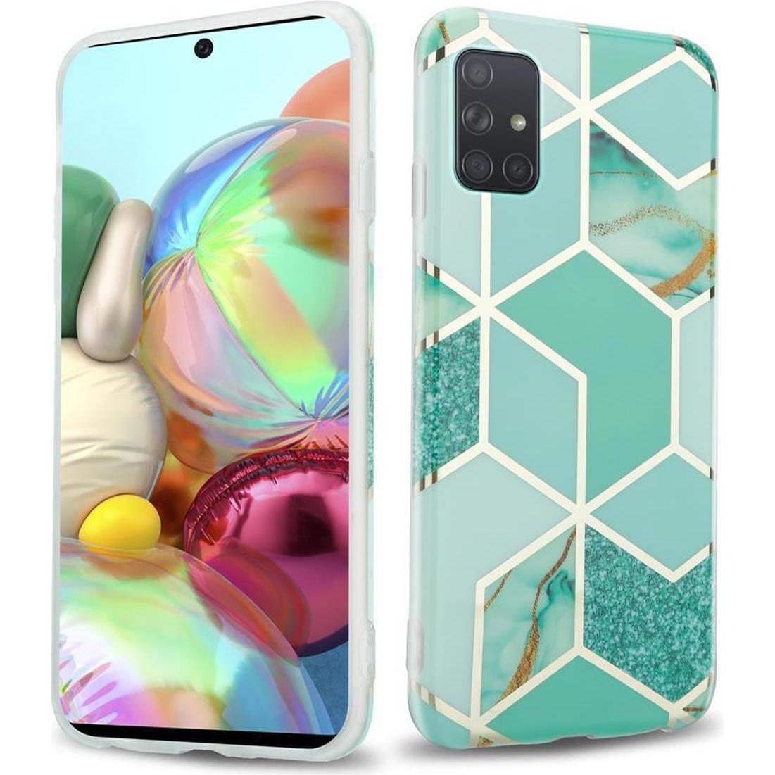 Cadorabo IMD TPU Bunter Marmor Cover (Samsung Galaxy A71 5G), Smartphone Hülle, Grün
