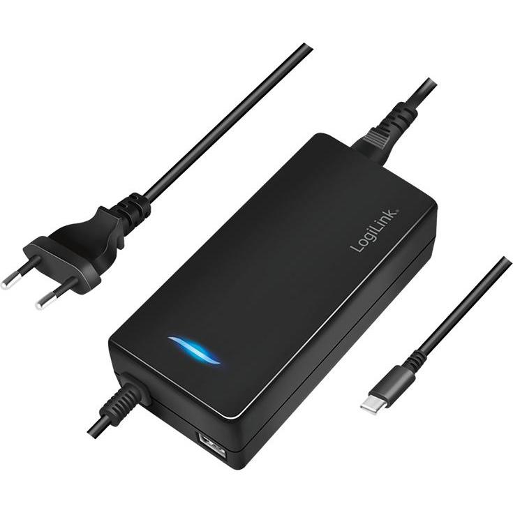 LogiLink USB-C-Tischladeadapter für 2 Geräte, 1x USB-C PD & USB-A, 112 W (112 W), USB Ladegerät, Schwarz