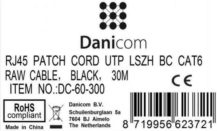 Produktbild Dsit CAT6 Netzwerkkabel, U/UTP, 30 meter, Schwarz, 100% Kupfer (U/UTP, CAT6, 30 m)