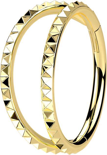 Produktbild Star Piercing Micro Segmentring klappbar vergoldet zwei Ringe Pyramiden (ohne Messing, Chirurgenstahl 316L)