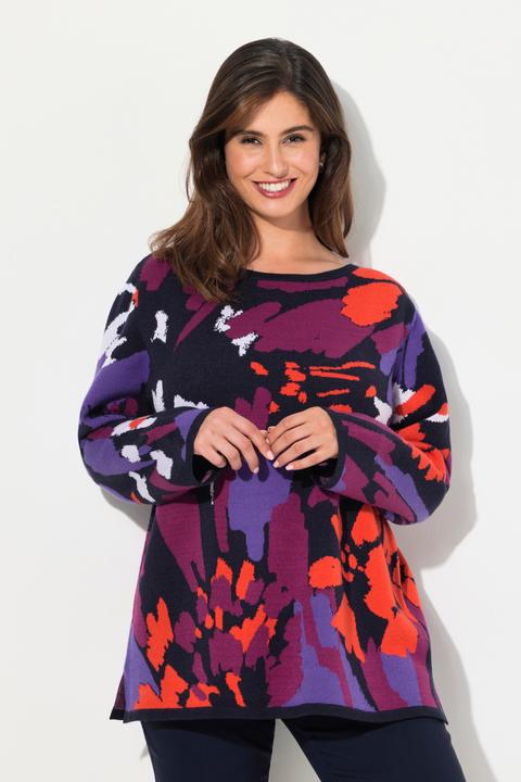 Actual product image Ulla Popken Brushstroke Floral Boat Neck Sweater (56)
