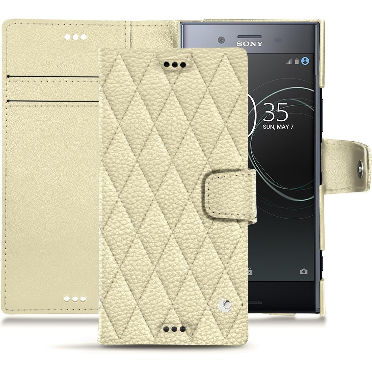 Noreve Lederschutzhülle Wallet (Sony Xperia XZ Premium), Smartphone Hülle, Weiss
