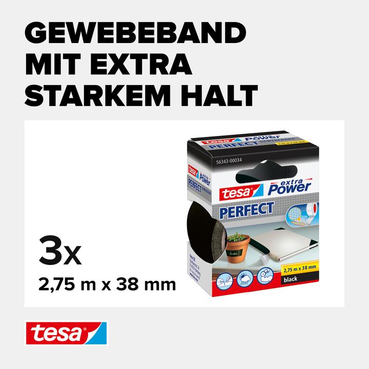 Image du produit tesa 3x EXTRA POWER PERFECT bande tissée, ductape renforcée, pack de trois (38 mm)
