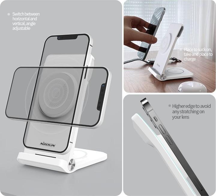 Actual product image Nillkin PowerTrio 3in1 Wireless Charger MagSafe for Samsung Watch White (15 W)