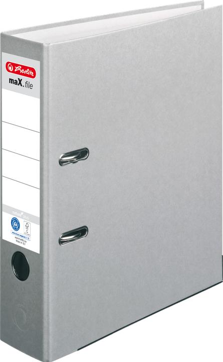 Produktbild Herlitz Ordner maX.file nature plus, Rückenbr.: 80 mm, grau DIN A4, Spezialpapierbezug, Kantenschutz, aufgek (A4, 80 mm, 1 Stück)