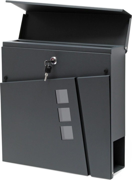 Image du produit Wiltec Boite lettres moderne Design V24 Anthracite Fixation murale revêtue poudre Compartiment journal